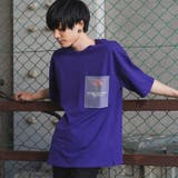 パープル | PVCポケット＆バックプリント Tシャツ(薔薇 ローズ)  | MODISH GAZE
