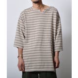 ベージュ | ピグメントオーバーダイ ボーダー キーネックTシャツ | MODISH GAZE