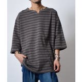 ブラック | ピグメントオーバーダイ ボーダー キーネックTシャツ | MODISH GAZE