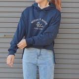 ネイビー | カフェ柄 裏起毛レイヤードパーカー | ＆soiree