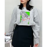 杢グレー | ガールイラストプリント裏毛トレーナー | ＆soiree