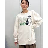 ベージュ | Gatto 猫プリント裏毛トレーナー | &soiree