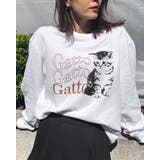 ホワイト | Gatto 猫プリント裏毛トレーナー | &soiree