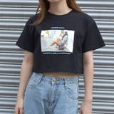 ブラック | ショート丈Tシャツ(ガールフォト) プリントTシャツ 半袖 | &soiree