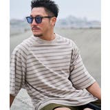 ベージュ | SUNNY SMITH ボーダーオーバーダイ ラグランロゴ刺繍Tシャツ | MODISH GAZE