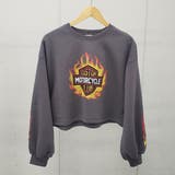 チャコール | ファイヤーロゴプリント裏起毛ショートトレーナー スウェット ショート丈トップス | &soiree