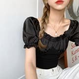 韓国ファッションギャザーパフスリーブクロップドトップス夏服セクシー | ＆soiree | 詳細画像1 