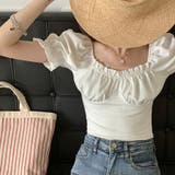 韓国ファッションギャザーパフスリーブクロップドトップス夏服セクシー | ＆soiree | 詳細画像3 