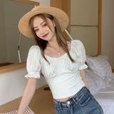 ホワイト | 韓国ファッションギャザーパフスリーブクロップドトップス夏服セクシー | ＆soiree