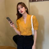 イエロー | 韓国ファッション 韓国トップス 韓国ブラウス きれいめ 楊柳Vネックブラウス | &soiree