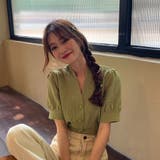 韓国ファッション 韓国トップス 韓国ブラウス きれいめ 楊柳Vネックブラウス | &soiree | 詳細画像2