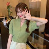 グリーン | 韓国ファッション 韓国トップス 韓国ブラウス きれいめ 楊柳Vネックブラウス | &soiree