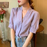 パープル | 韓国ファッション 韓国トップス 韓国ブラウス きれいめ 楊柳Vネックブラウス | &soiree