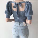 韓国ファッションニットトップス 半袖 バックリボン | ＆soiree | 詳細画像2 