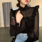 ブラック | 韓国ファッションドッキングブラウス 異素材 トップス | &soiree