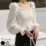 ワッシャーシャーリングブラウス スクエアネック 韓国ブラウス | ＆soiree | 詳細画像1 