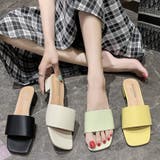 韓国ファッションローヒールサンダル ぺたんこサンダル スクエアトゥサンダル | ＆soiree | 詳細画像1 