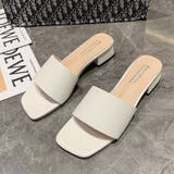 ホワイト | 韓国ファッションローヒールサンダル ぺたんこサンダル スクエアトゥサンダル | ＆soiree