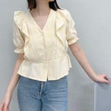 イエロー | Vネックフリルブラウス | ＆soiree