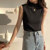 ブラック | セミハイネック サマーニット ノースリーブトップス | ＆soiree