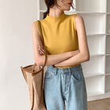 イエロー | セミハイネック サマーニット ノースリーブトップス | ＆soiree