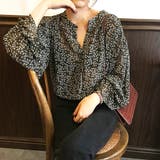 ブラック | フラワーパターンVカットブラウス | ＆soiree