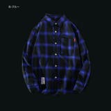 B-ブルー | 長袖 チェック柄シャツ メンズ | RAiseNsE