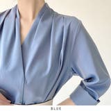 ブルー | Vネック エレガント オフィスブラウス | RAKUku