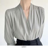 グレー | Vネック エレガント オフィスブラウス | RAKUku