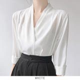 ホワイト | Vネック エレガント オフィスブラウス | RAKUku