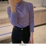 パープル | ハイネック カットソー 長袖 Tシャツ 5color 韓国ファッション | RAKUku