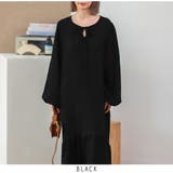 ブラック | ゆったり パフスリーブロングワンピース 3color | RAKUku