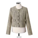 ベージュ | 金釦ツイードノーカラージャケット 2color | RAKUku