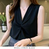 ブラック | フロント絞りノースリーブブラウス | RAKUku
