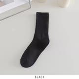 ブラック | 無地 クルーソックス レディース 靴下 リブ編みソックス 6color | RAKUku