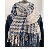 ネイビー | チェック柄リバーシブルマフラー 羽織り 柔らかい ストール プチプレゼント | RAKUku