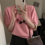 半袖 花飾り ニット 半袖プルオーバー セーター 韓国 韓国ファッション | RAKUku | 詳細画像3 