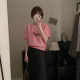 半袖 花飾り ニット 半袖プルオーバー セーター 韓国 韓国ファッション | RAKUku | 詳細画像6 