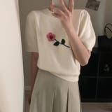 半袖 花飾り ニット 半袖プルオーバー セーター 韓国 韓国ファッション | RAKUku | 詳細画像10 