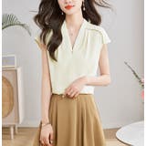 オフィスブラウス シルキー サテン風 Vネック シンプル | RAKUku | 詳細画像3