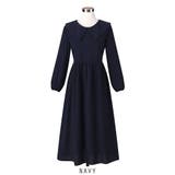 ネイビー | ビッグ襟 ビッグカーラー ロングワンピース | RAKUku