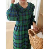 ビッグ襟 チェック柄 レースアップドレス | RAKUku | 詳細画像3 