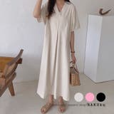 ストレスフリー Vネック ゆったりワンピース 半袖  ロング丈 | RAKUku | 詳細画像1 