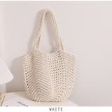 ホワイト | 春 夏 編みニットかごバッグ | RAKUku
