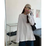 ホワイト | ラウンドロングTシャツ ロンT シンプル Tシャツ インナー 長袖 無地 | RAKUku