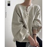 2color ラウンドレースアップ ランタンスリーブスウェット | RAKUku | 詳細画像1 