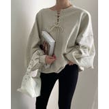 2color ラウンドレースアップ ランタンスリーブスウェット | RAKUku | 詳細画像2 