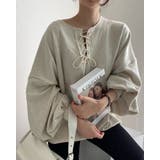 2color ラウンドレースアップ ランタンスリーブスウェット | RAKUku | 詳細画像4 