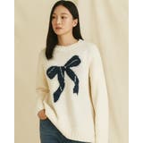 アイボリー | 4color フロントリボン クルーネック | RAKUku