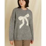 グレー | 4color フロントリボン クルーネック | RAKUku